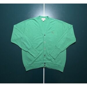 Vintage Arnold Palmer Cardigan Sweater Men's Medium Green Umbrella USA Made 80s